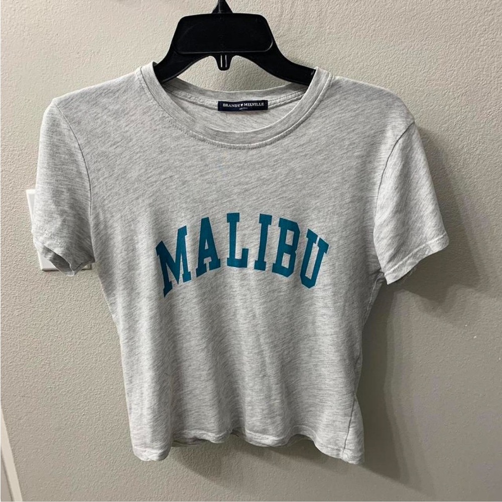 Brandy Melville Light Gray Tee with Blue Print